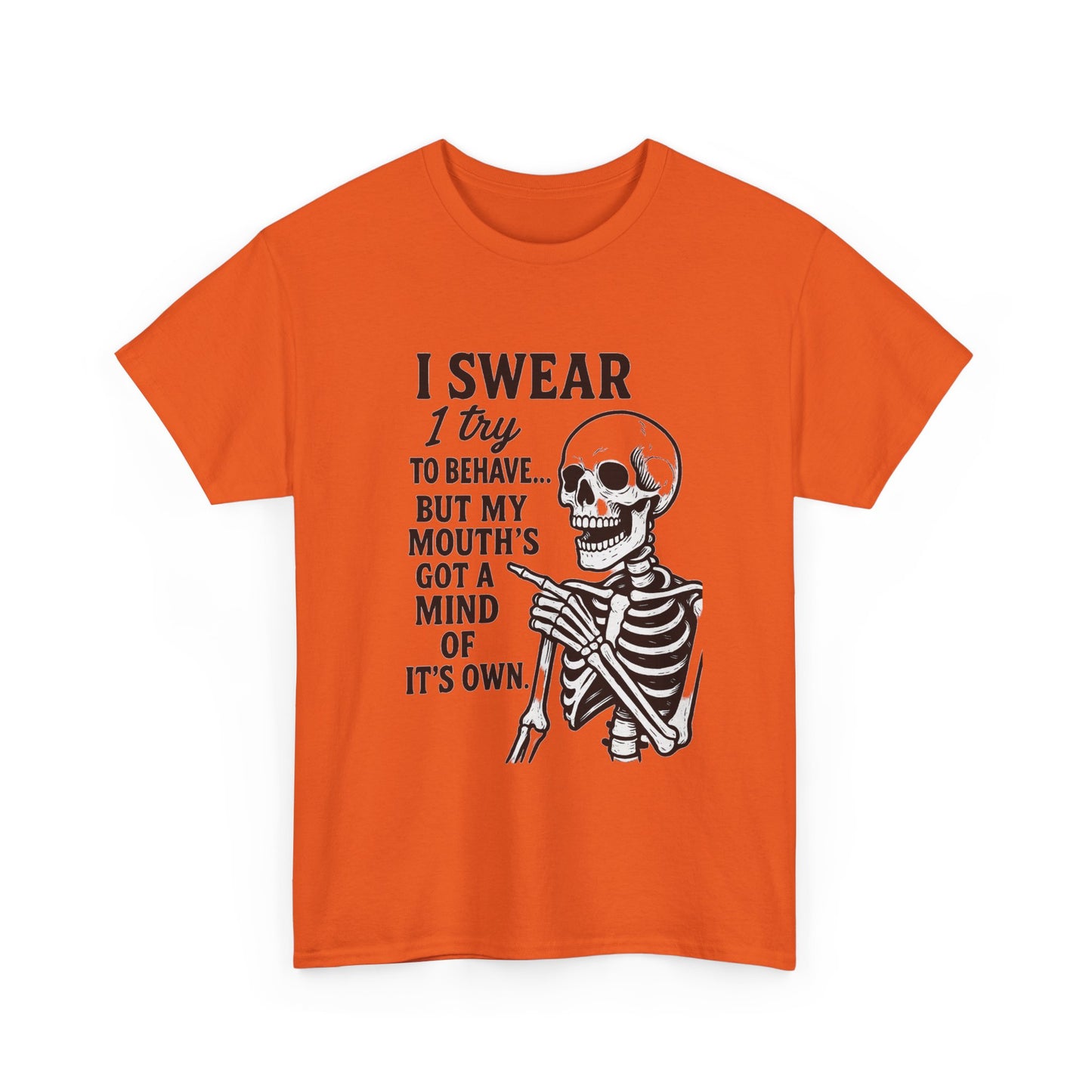 Funny Skeleton Tee, I Swear I Try to Behave T-Shirt, Halloween Shirt, Graphic Tee for Adults, Casual Wear, Gift Idea