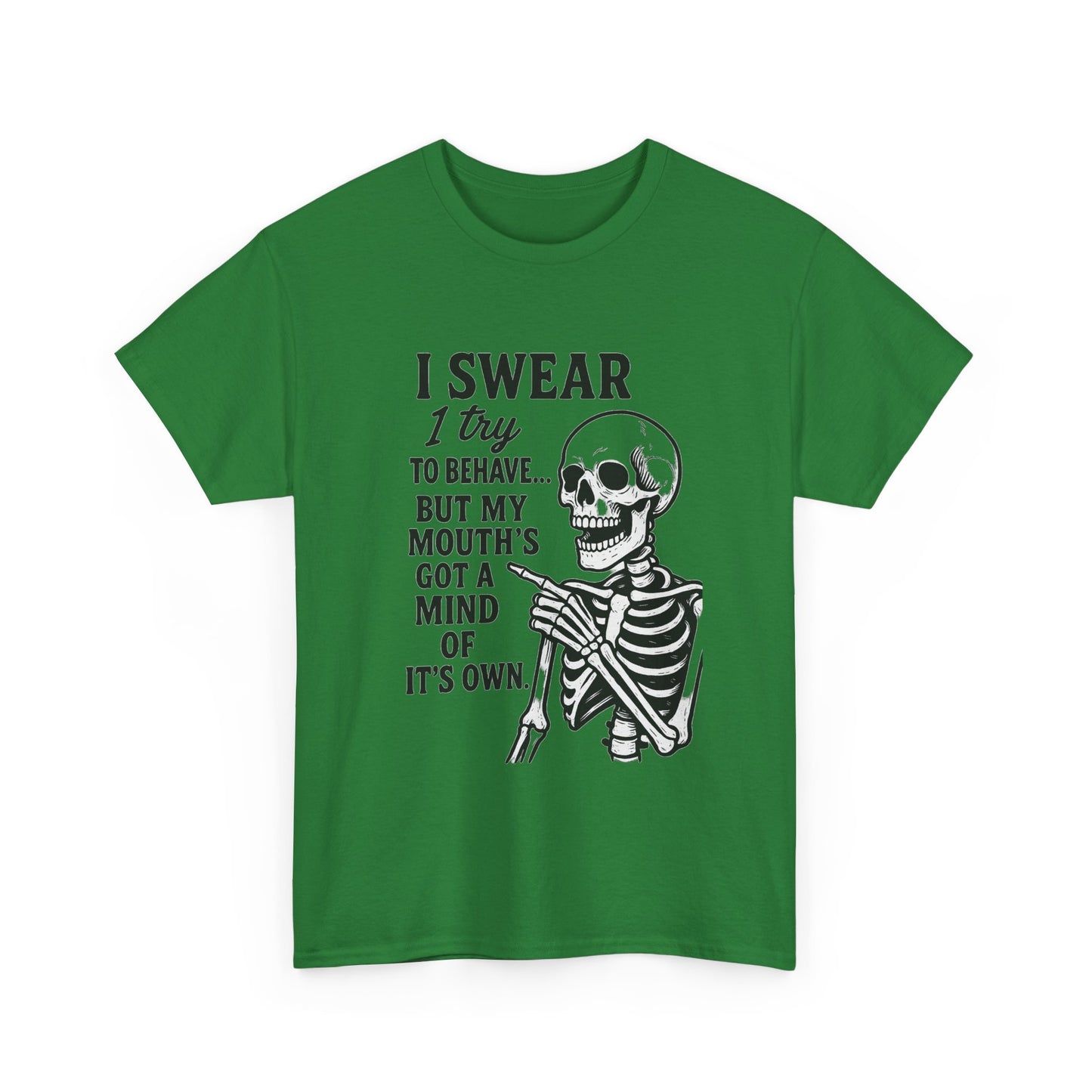 Funny Skeleton Tee, I Swear I Try to Behave T-Shirt, Halloween Shirt, Graphic Tee for Adults, Casual Wear, Gift Idea