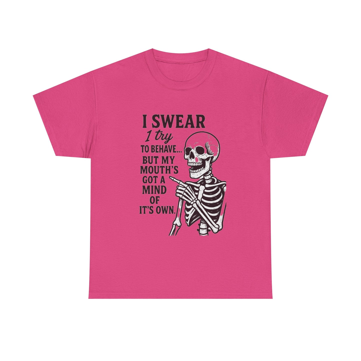 Funny Skeleton Tee, I Swear I Try to Behave T-Shirt, Halloween Shirt, Graphic Tee for Adults, Casual Wear, Gift Idea