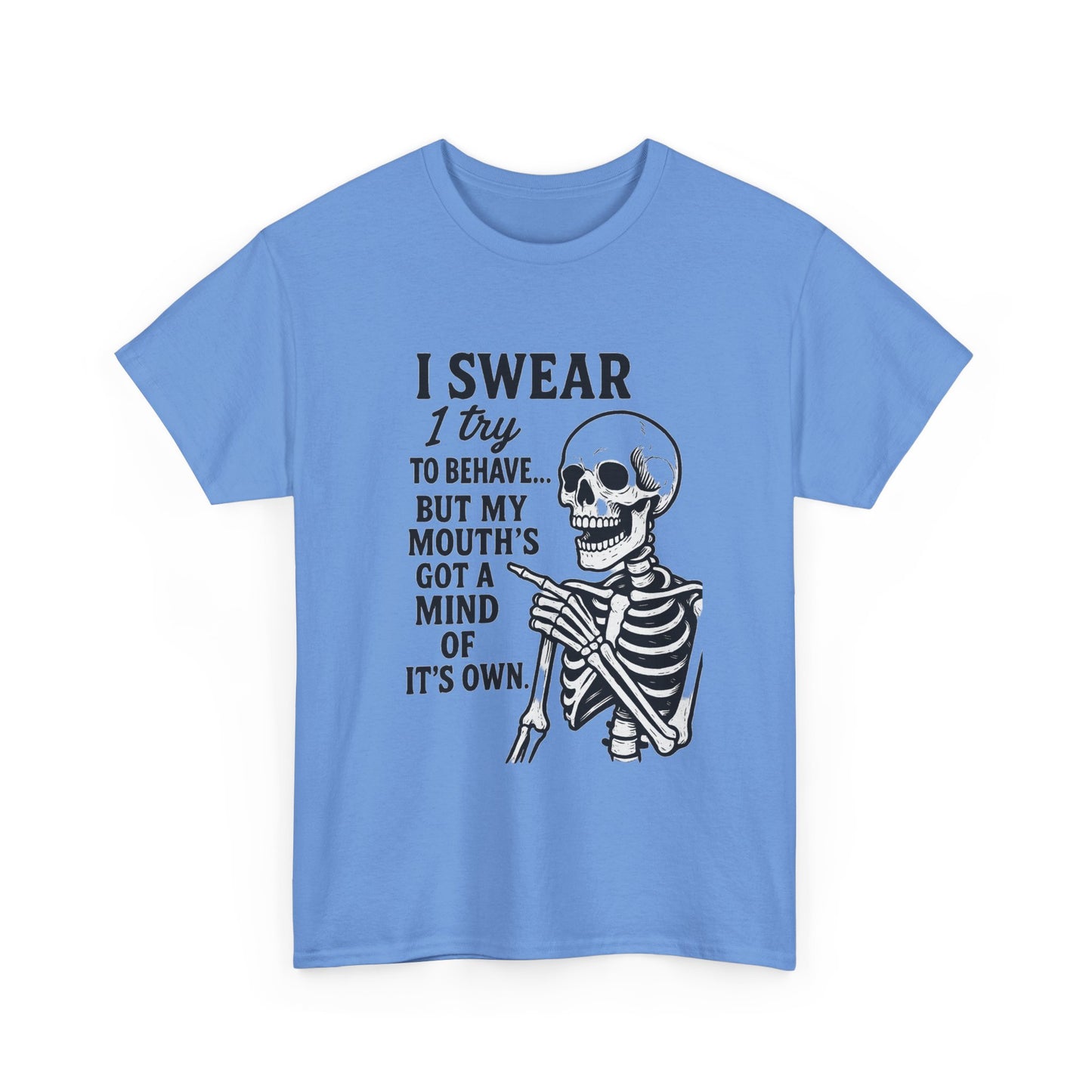 Funny Skeleton Tee, I Swear I Try to Behave T-Shirt, Halloween Shirt, Graphic Tee for Adults, Casual Wear, Gift Idea